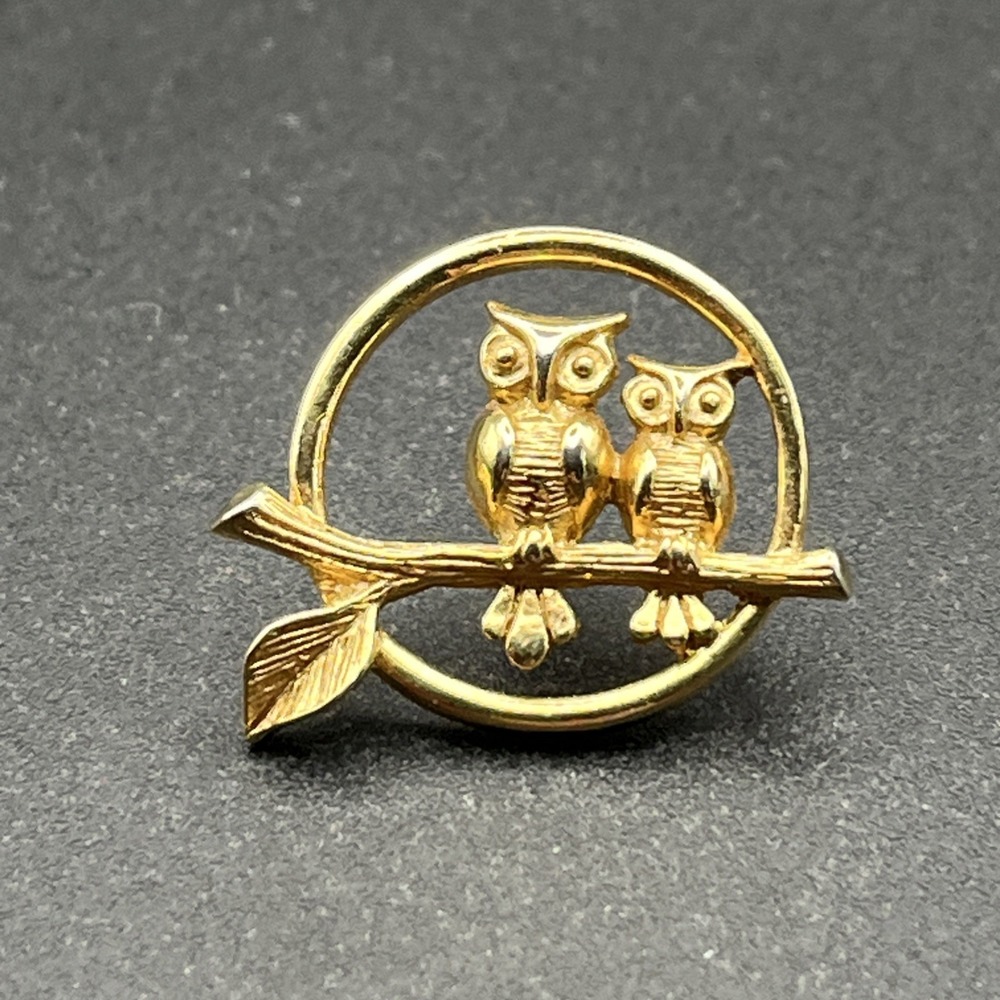 Avon Owls On A Branch Gold Tone Lapel Hat Pin